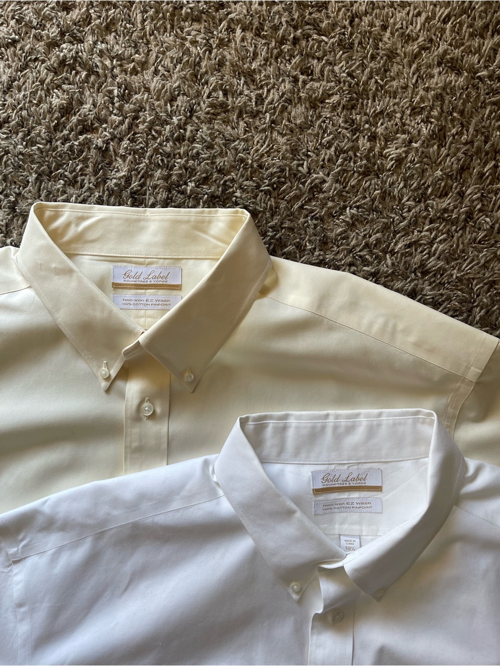 Roundtree & Yorke Men's Button-Down Shirts - Ivory and White